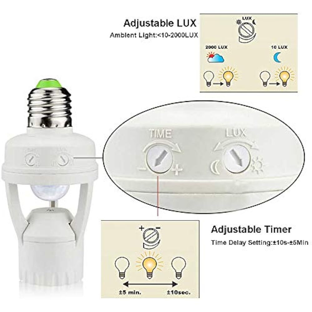 Motion Light Sockets Sensor Socket, PIR E26 Screw Bulb Adapter