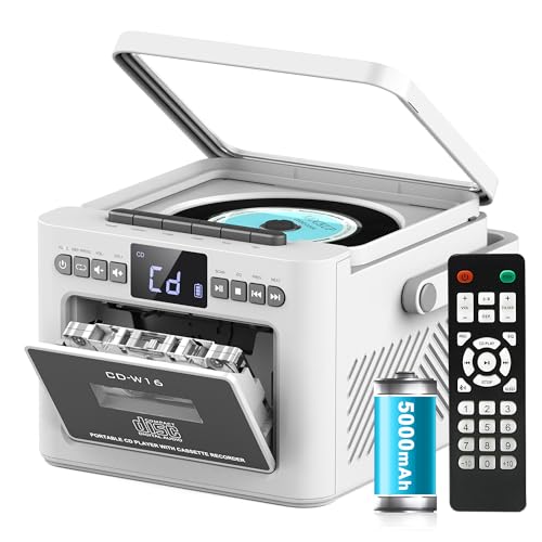 Greadio CD Player Tragbar, Boombox Kassettenspieler mit UKW Radio