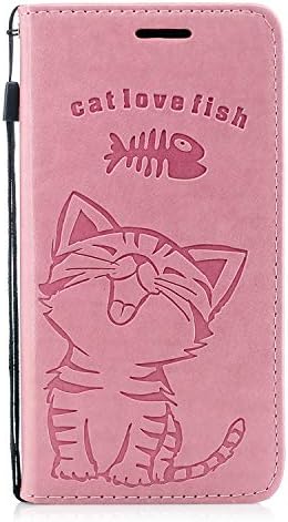 FBNK Samsung Galaxy S9 Phone Case Flip Folio Leather Wallet Bookstyle Cat Fish Pattern Multi-Angle Viewing Stand Card Slot Shockproof Cover