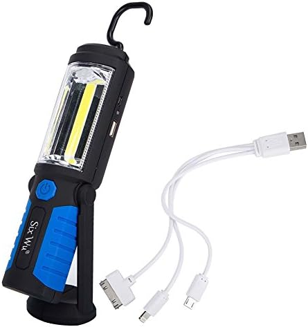 SIXMU COB LED 2-in1 Work Lights with Magnet Base Swing Stand &amp; Adjustable Rotating Hanging Hook for Car, Outdoor Camping, Home Emergency, Garage, Workshop or Garden. USB Charger Cable