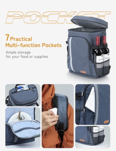 besrey 30L Insulated Backpack, Insulated Bag, Insulated Backpack, Lunch Bag, Keep Food Hot or Cold for Camping, Picnics, BBQ, Beach, Events (Blue)