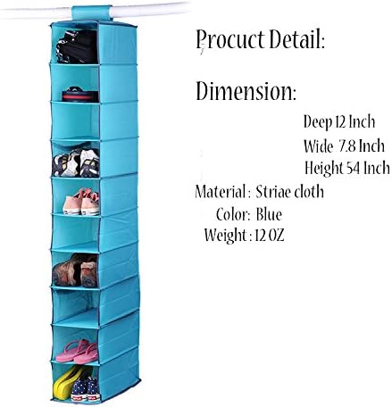 Vipo Closet Hanging Shelf 10-Shelf Collapsible Hanging Accessory Organizer, Breathable Material, for Clothes Storage and Accessories&amp;Handbag Organizer,Shoe,Toys - Keep Your Wardrobe in order (blue)