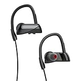 Hongge bluetooth headphones, wireless sports earbuds with silicone earhook for running,CVC 6.0 Noise Canceling waterproof headset for iPhone Samsung (black)