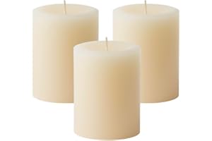 Mister Candle Dripless Unscented Pillar Candles, Set of 3 Hand Poured Solid Color Non-Scented Candles for Home Decor, Premium