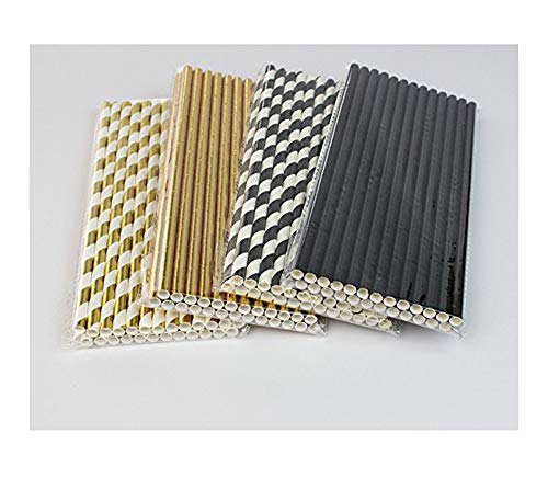 Biodegradable Stripe Straws Gold and Black Paper Drinking Straws for Party 100 Pcs 7.75 Inches for A - //coolthings.us