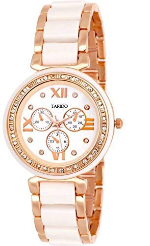 Tarido Analouge White Dial Watches Water Resistant White & Copper Color Strap Watches for Women/Ladies/Girls