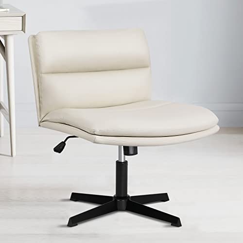 PUKAMI Armless Office Desk Chair No Wheels,PU Leather Padded Modern