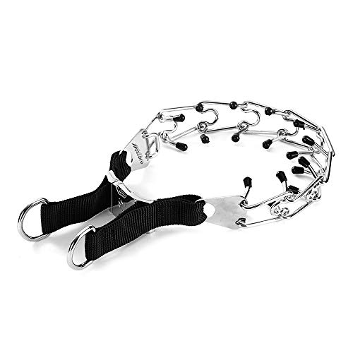 Wellbro Pit Bull German Shepherd Training Metal Gear Prong Pets Collar, with Quick Release Snap Buckle and Rubber Tips, Easy-On Plated Adjustable Training Dog Collar, 24" (Type 1)
