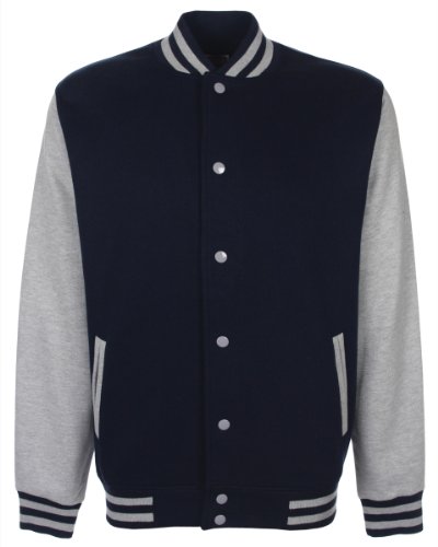 FDM Unisex Varsity / University Jacket (Contrast Sleeves) (XS) (Navy/Heather Grey)