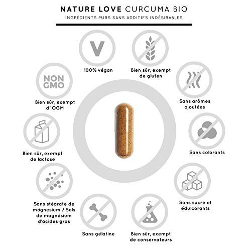 Curcuma Bio capsules – 2150 mg par dose quotidienne. 240 capsules véganes. Testé en laboratoire & certifié bio. Sans stéarate de magnésium. Dosage élevé, végan, fabriqué en Allemagne