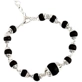 SATVIK Govt. Certified 8mm Silver Plated Karungali Bracelet with Big Karungali Bead &ndash; Authentic Ebony Wood Beads | BatchSure Certified Spiritual Bracelet