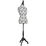Beautifully Patterned Female Mannequin Torso Dress Form Display W/ Black Tripod Stand