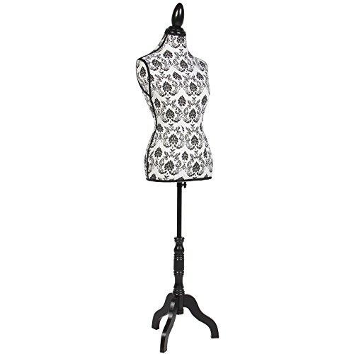 Beautifully Patterned Female Mannequin Torso Dress Form Display W/ Black Tripod Stand