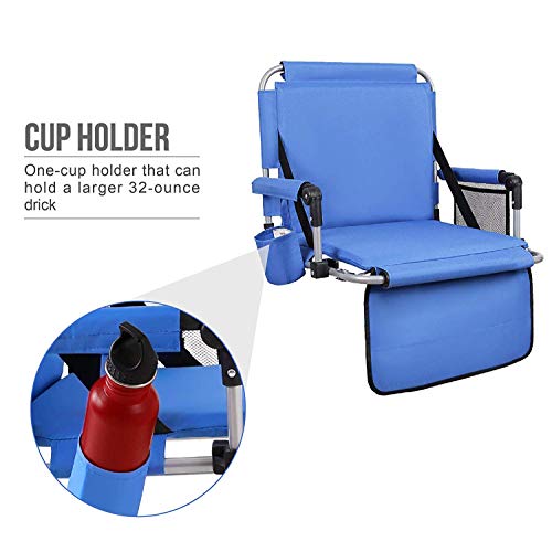 CAMPING WORLD Portable Folding Stadium Seat Cushion Chair for Bleachers with Back, Arm Rest Set of 2- Blue - Thumbnail 5