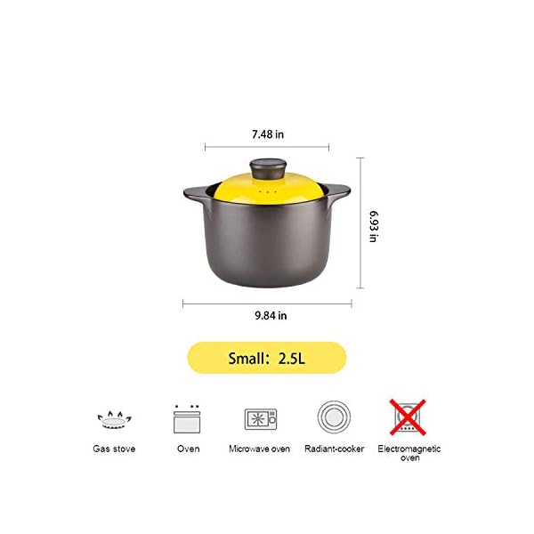 Kitchen-Stoneware-Cooking-Pot-Tureen-Soup-Casserole-Dish-with-Lid-Chinese-SoupClayEarthen-Pot-with-Double-Handle-and-Yellow-Lid-Ceramic-Cookware-Round-Black-25-Liter Kitchen Stoneware Cooking Pot Tureen Soup Casserole Dish with Lid, Chinese Soup/Clay/Earthen Pot with Double Handle and…