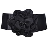 TopTie Organza Flower Elastic Waist Belt - Black