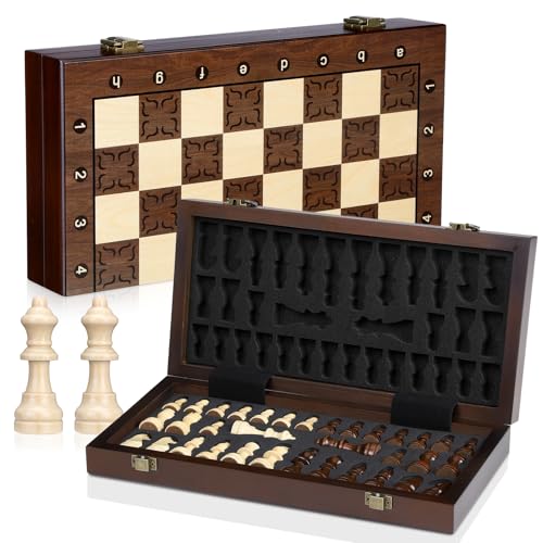 Peradix Portable Magnetic Chess Set - Small Foldable Travel Chess Board with Extra Checkers 30cm - Magnetic Wooden Chess for Kids, Travel and Camping