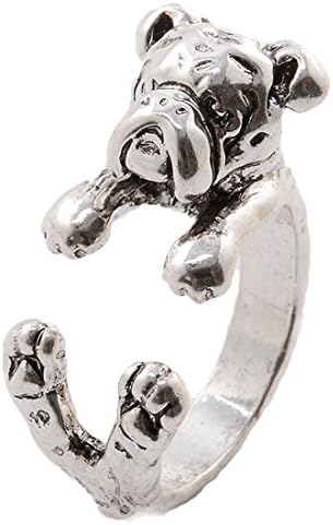 English Bulldog Resizable Open-end Wrap Cling Ring, Silver Color Type2