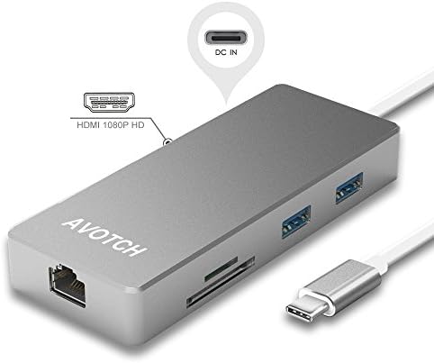 USB-C Digital AV Multi-port Adapter, AVOTCH USB C Hub ,3.1 Type C Hub , HDMI 4K Output, Card Reader, 2 USB 3.0 Ports and Gigabit Ethernet Adapter - Grey