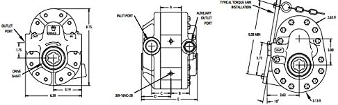 Prince PTO Gear Pumps - Aluminum Center Housing: 9.9 CID, 21, 2250 PSI, SAE 16 Inlet Ports, 1 3/8’’ Dia. 6 Tooth Drive Shaft, 32 HP, SAE 12 Outlet Port, 540 RPM, 251560