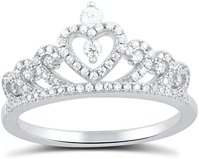 Sterling Silver Cz Heart Crown Ring