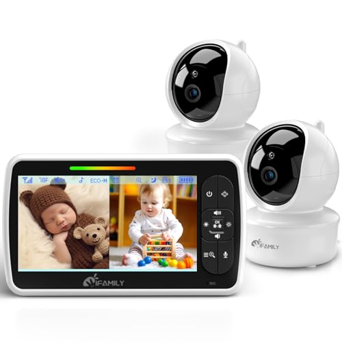 iFamily Split Screen Baby Monitor, Large Display Video Baby Monitor with 2 Cameras and Audio, Long Range, Remote pan tilt, Night Vision, Temperature Sensor, 2 Way Talk, Feeding Clock and lullabies. | Large Display Video Baby Monitor , Long Range, Remote pan tilt, Night Vision, Temperature, 2 Way Talk,Feeding Clock/lullabies