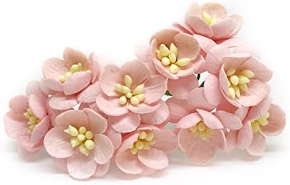 1" Light Pink Cherry Blossoms, Mulberry Paper Flowers with Wire Stems, Mauve Paper Flowers, Miniature Flowers, DIY Wedding, Wedding Decor, Artificial Flowers, 25 Pieces