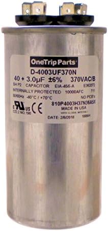 OneTrip Parts USA Run Capacitor 40+3 UF 40/3 MFD 370 VAC 2" Round