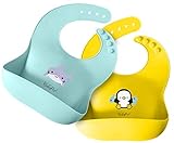 BabyPop! 2 Cute Silicone Baby Bibs with Pocket for Babies and Toddlers | Waterproof, Easy Feeding Clean Up No Mess for Boys & Girls | Perfect Shower Gift in Tiffany Blue/Yellow by BabyPop!