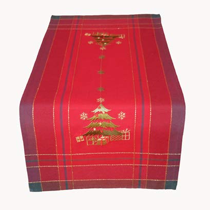 Raebel Table Runner 40 x 90 cm Embroidery Tree Red Colourful Christmas Decoration Christmas Table Runner