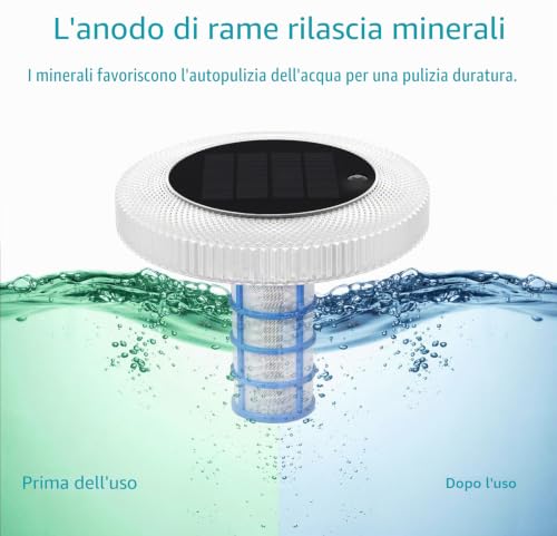 Solar Ionizer for Swimming Pool, Copper Floating Water Purifier with Multi-Color LED Night Light for Automatic On/Off, Pool Accessory Reduces Chlorine