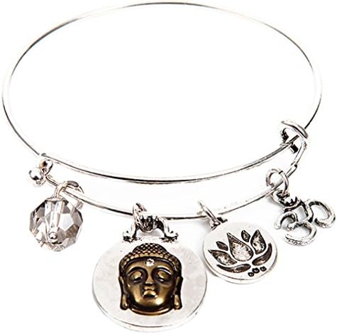 DaisyJewel Peaceful Charms Buddha Bracelet Om Symbol Lotus Flower Bangle Bracelets