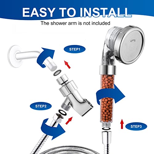 Luxsego Filtered Shower Head for Hard Water, High Pressure 3 Modes Shower Heads with Handheld Spray, Water Softener Showerhead Set with Mineral Beads to Remove Chlorine & Fluoride for Dry Hair & Skin