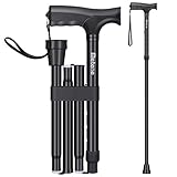 Folding Walking Cane for Men and Women, Retractable and Adjustable Collapsible Cane for Elderly, Lightweight and Protable Walking Stick with Non-Slip Grip Handle and Rubber Tip - Metene