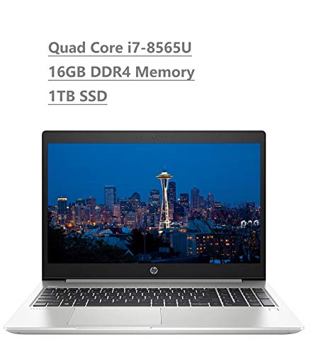 2019 HP Probook 450 G6 15.6″ FHD (1920×1080) Business Laptop (Intel Quad-Core i7-8565U, 16GB DDR4 RAM, 1TB SSD) USB Type-C, Backlit Keyboard, RJ45, HDMI, Windows 10 Pro Professional