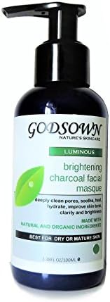BRIGHTENING CHARCOAL FACIAL MASQUE, MADE WITH NATURAL AND 85% ORGANIC, helps to deeply clean pores, soothe, refresh, heal, hydrate, improve skin tone clarity and brightness.