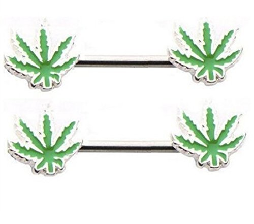 1Pair Medical Stainless Steel Rod Human Body Piercing Maple Leaves Nipple Rings