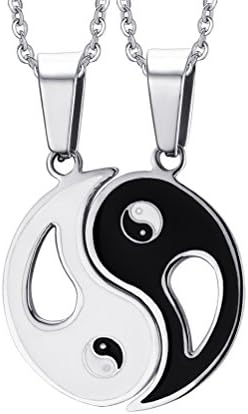 LEFINIS 2pcs 316L Stainless Steel Silver Black Tone Matching Chinese Yin Yang Taichi Design Lover Couple Necklaces