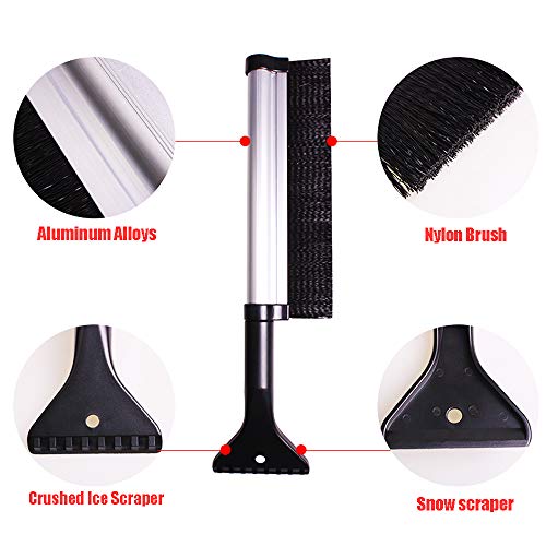 DIY home Extendable Telescopic Snow Brush and Ice Scraper with ABS Shovel Head ，Aluminium Alloy Snow Removal for Cars, Trucks, Windows Windshield Glass Scrape Frost Ice Remover Tool(16.5”-26”)