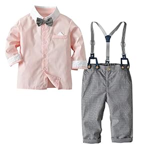 [Kledingset baby jongen] hemd met vlinderdas + broek met bretels katoen peuterset gentleman pak doop