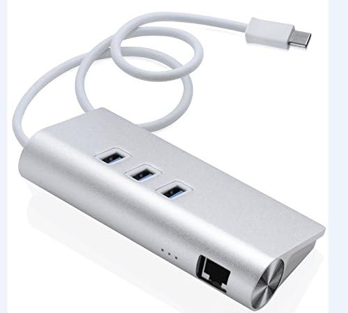 USB-C to 3-Port USB 3.0 Hub with RJ45 10/100/1000 Gigabit Ethernet Network Adapter LAN Wired Converter Cable Aluminum for Type-C Devices New MacBook ChromeBook Pixel and More