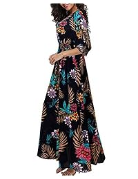 biubiu de la mujer sexy cuello en V de impresión floral Split Beach Party Maxi vestido S-XL