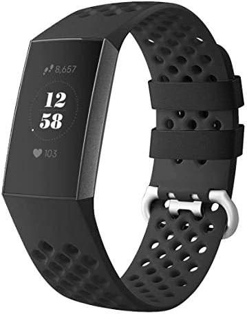 Reety Compatible for Fitbit Charge 3 Strap, Sport Breathable Silicone Replacement Adjustable Accessory Band for Fitbit Charge 3 &Charge 3 SE Smart Watch Fitness Tracker for Women Men Small Large