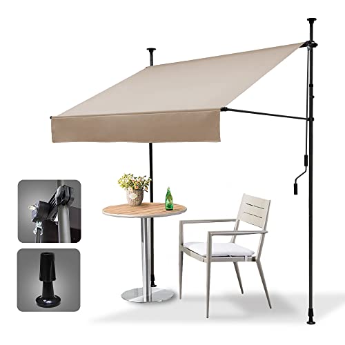 HOMEDEMO Klemmmarkise Markise Balkon (150 cm x 125 cm) Khaki mit Handkurbel, Balkonmarkise ohne Bohren, Sonnenschutz und wasserdicht, UV-beständig und