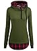 DJT Women's Funnel Neck Check Contrast Pullover Hoodie Top Large Army Green