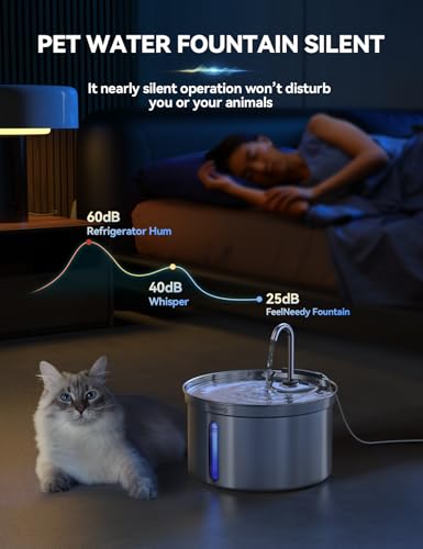 FEELNEEDY Stainless Steel Cat Fountain 3.5 Litre Water Fountain with Tap for Pets Quiet with 3 Filters and USB Plug