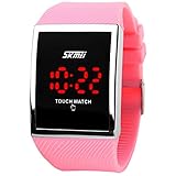 Touch Screen Outdoor Sports Pink Watch with LED, Digital for Boys Girls,10+ Years Old Kids
