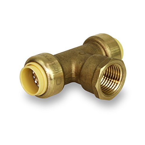 Pushlock UPCTF34 Tee x Female Pipe Fittings Push to Connect Pex Copper, CPVC, 3/4 Inch, Brass, 3/4"