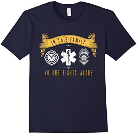 Men's Firefighter Police In this Family No One Fights Alone Tshirt 2XL Navy