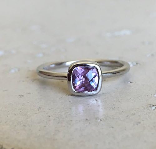 Color Change Alexandrite- Tiny Stackable Ring- Square Sterling Ring- Gemstone Silver Ring